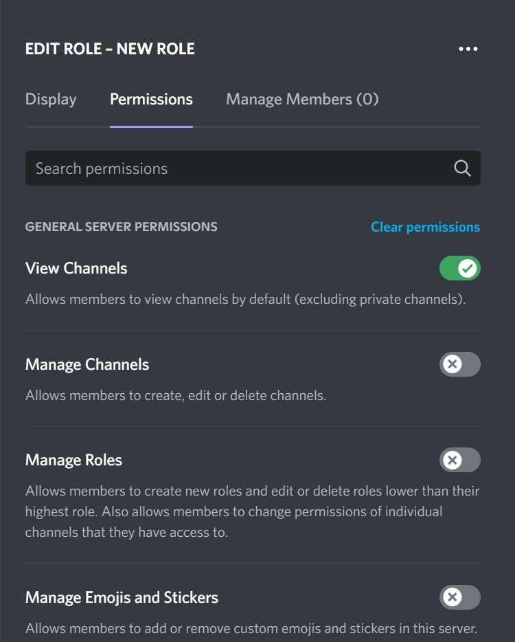 List of permissions for Roles on discord