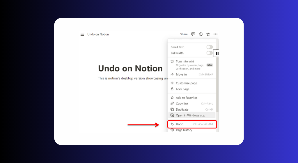 How to undo on Notion